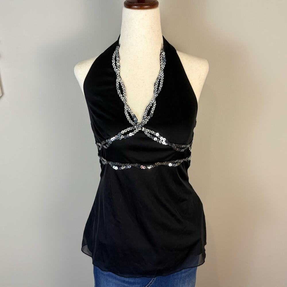 Y2K Vintage Charlotte Russe Sequin Halter Top Party 2000s Glam McBling Women's S